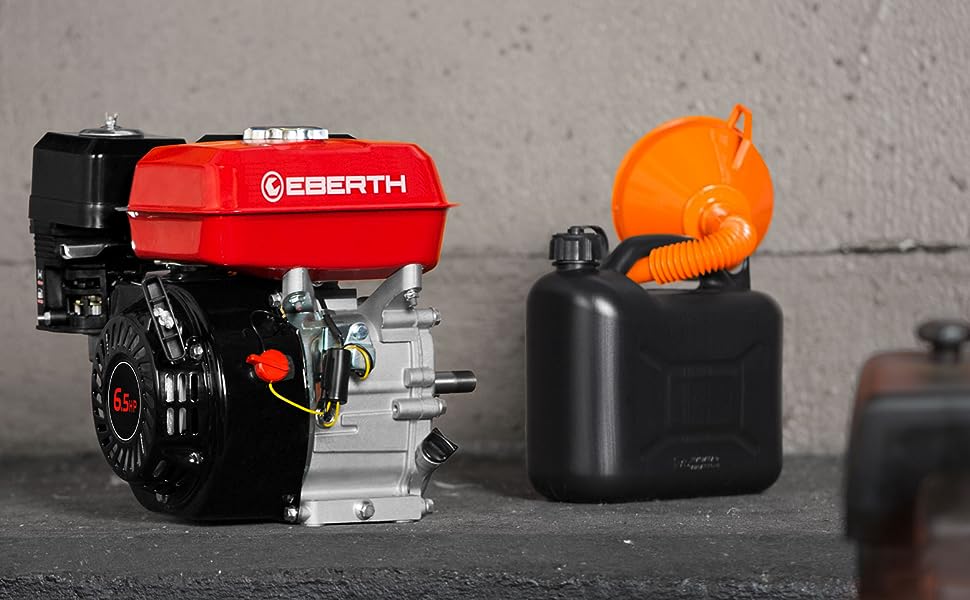 EBERTH 6,5 PS 4,8 kW Benzinmotor, 4-Takt, 1 Zylinder, 20 mm Ø Welle,  Ölbadkupplung