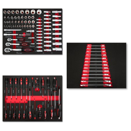 EBERTH Multitool Werkzeug Set KFZ für 3 Schubladen mit 114 Teilen in rot 