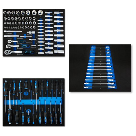EBERTH Multitool Werkzeug Set KFZ für 3 Schubladen mit 114 Teilen in blau 