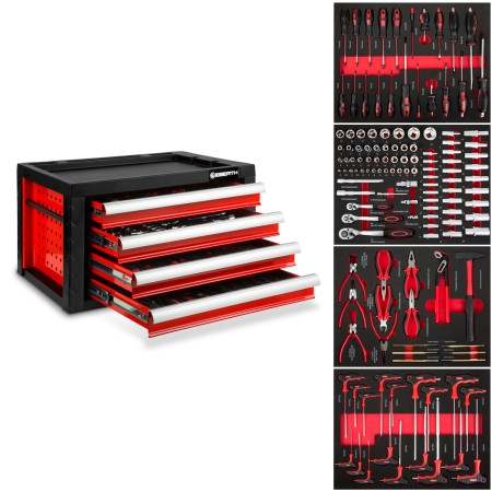EBERTH Werkzeugkiste mit 4 Schubladen inkl. Werkzeug rot 