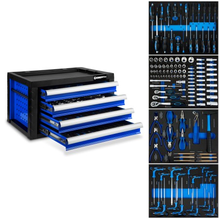 EBERTH Werkzeugkiste mit 4 Schubladen inkl. Werkzeug blau 