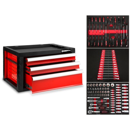 EBERTH Werkzeugkiste mit 3 Schubladen inkl. Werkzeug rot 