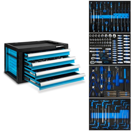 EBERTH Werkzeugkiste mit 4 Schubladen inkl. Werkzeug hellblau 