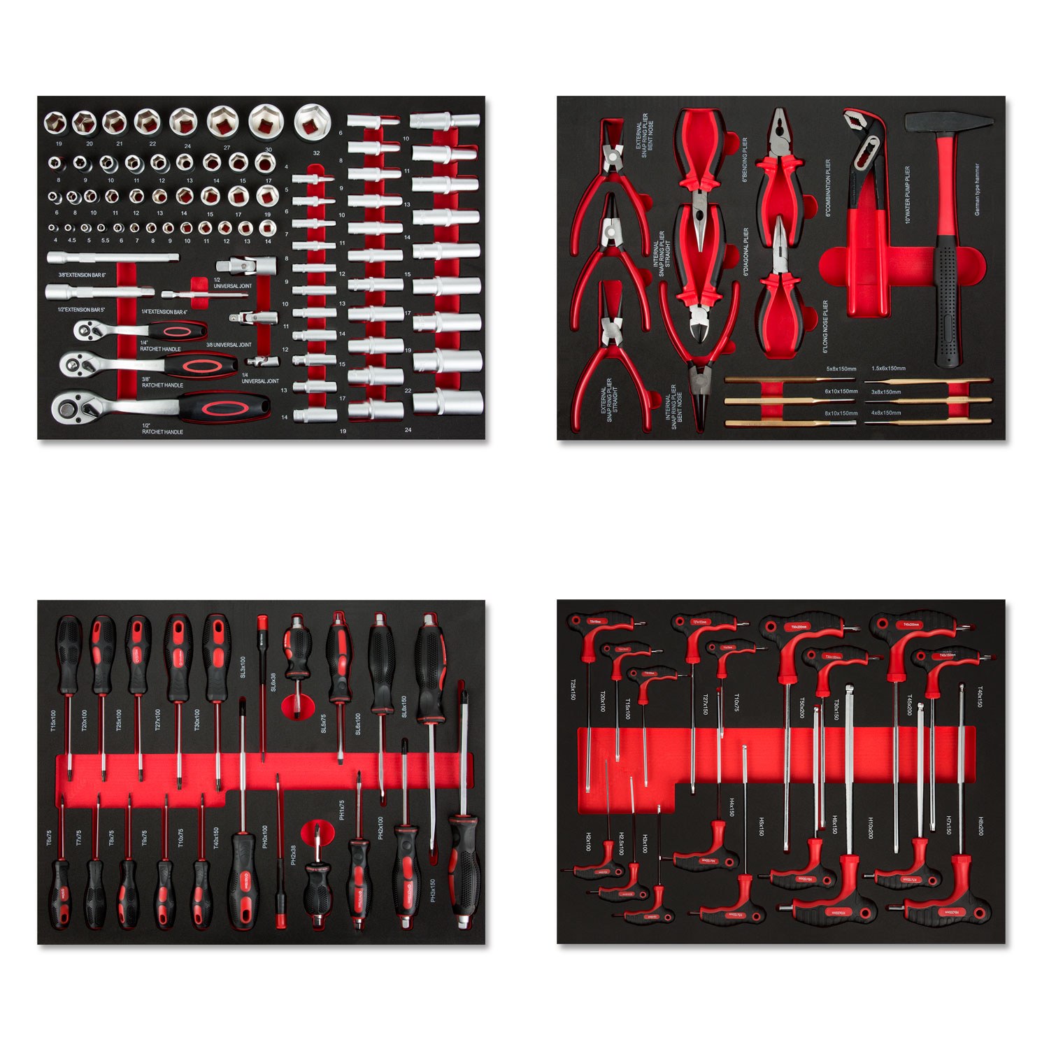 EBERTH Multitool Werkzeug Set KFZ für 4 Schubladen mit 134 Teilen